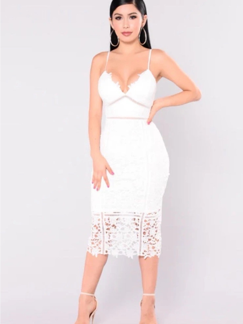 Floral Crochet Midi Dress Open Back Adjustable Straps - White - Size Medium